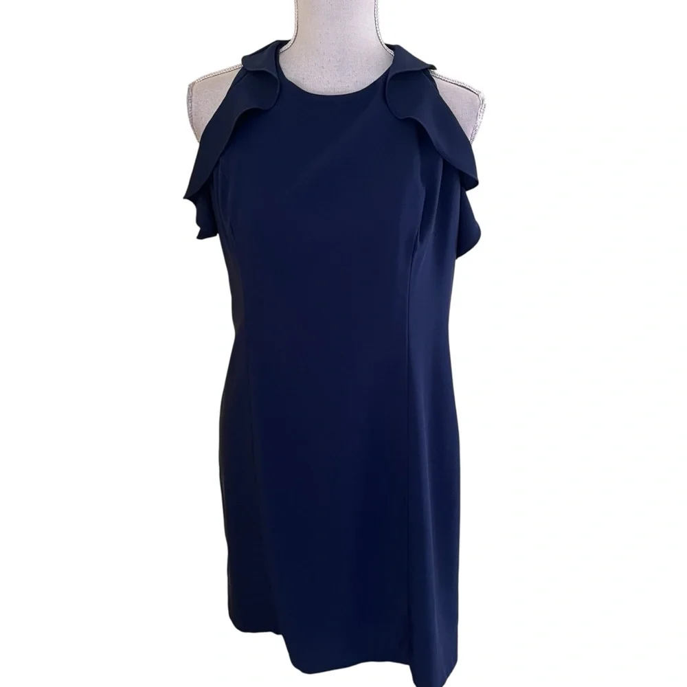 Lilly Pulitzer Navy BlueCrepe Sleeveless Flounce Lace Yoke Britnee Dress 6 - Picture 2 of 12